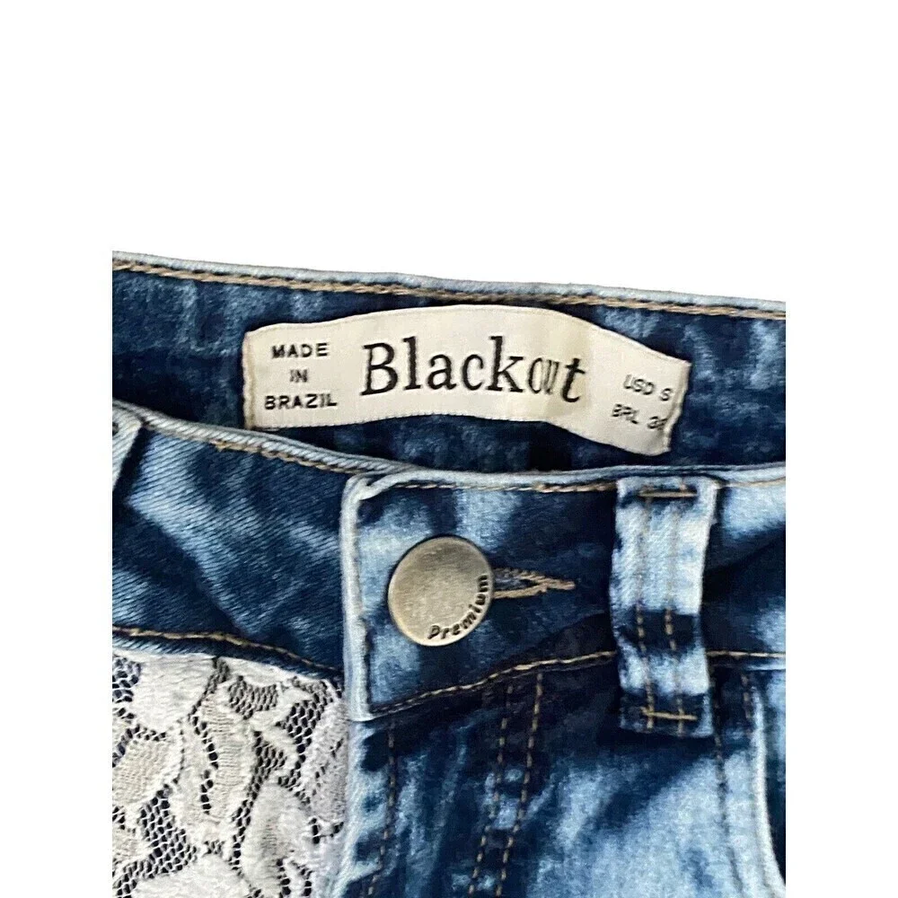 Blackout Women’s Distressed Lace High Waisted Jean Shorts‎ Made in Brazil Sz S